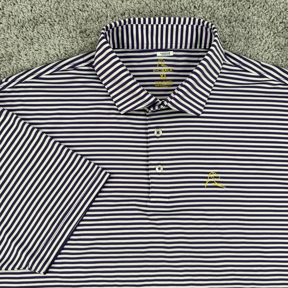 Rhoback Polo Men's XL Purple Striped Short Sleeve Performance Stretch Golf